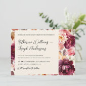 Garden Floral Burgundy Script kalligraphische Hoch Einladung (Stehend Vorderseite)