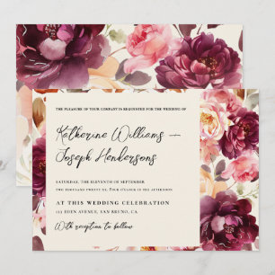 Garden Floral Burgundy Script kalligraphische Hoch Einladung
