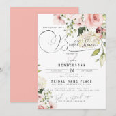 Garden Floral Dusty Rose Grüne Brautparty Einladung (Vorne/Hinten)