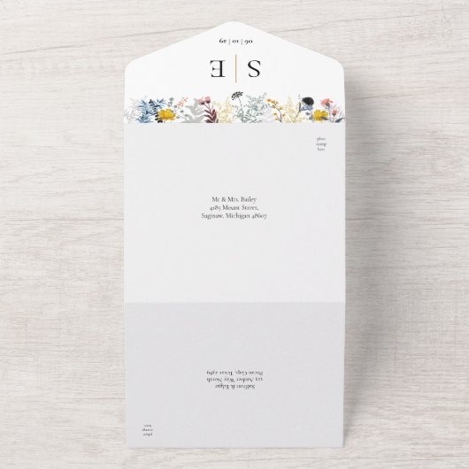 Garden Floral Elegant Monogram Wedding All In One Einladung (Außenbereich)