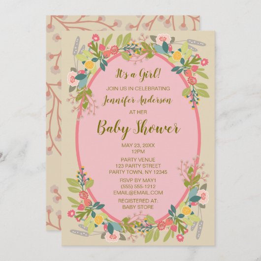 Garden Floral Girl Babydusche Einladung (Vorne/Hinten)