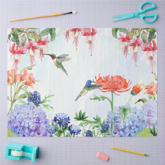 Garden Floral Hummingbird Wasserfarbe Seidenpapier (Basteln)