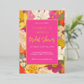 Garden Floral Pink Brautparty Folieneinladung (Stehend vorne)