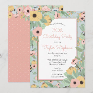 Garden Floral Pink   Yellow Bouquet Geburtstagspar Einladung