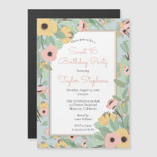 Garden Floral Pink   Yellow Bouquet Sweet 16 Party Magneteinladung