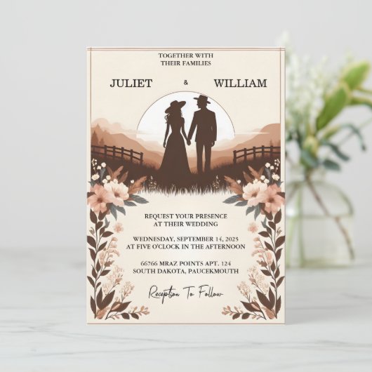 Garden Floral Spring Wood Boho Rustikale Hochzeit Einladung (Stehend Vorderseite)