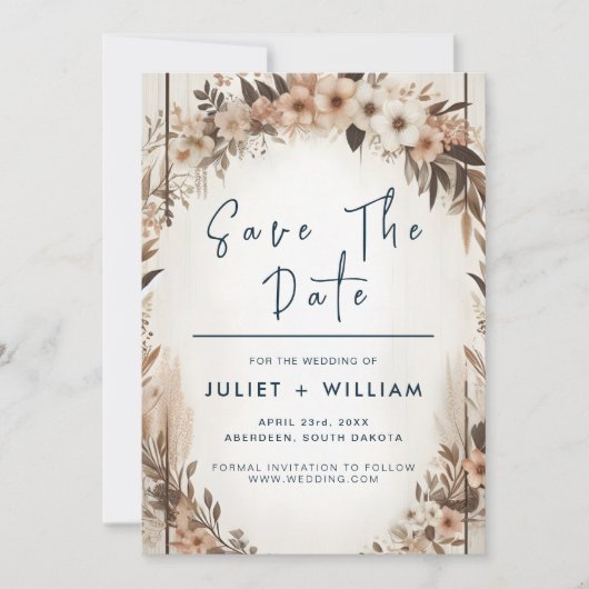 Garden Floral Spring Wood Boho Rustikale Hochzeit Save The Date (Vorderseite)