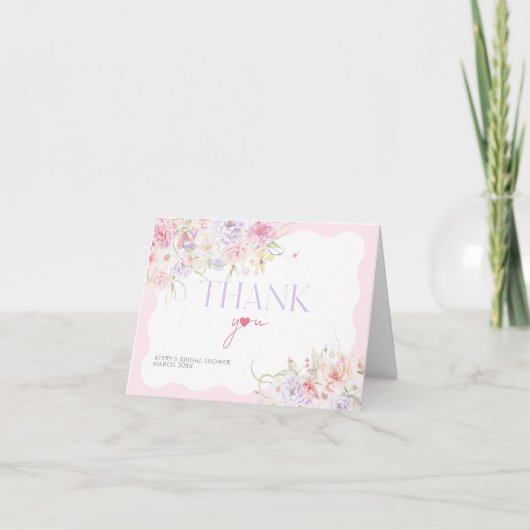 Garden Floral Wavy Wildblume Modernes Brautparty Dankeskarte (Vorderseite)