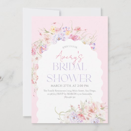 Garden Floral Wavy Wildblume Modernes Brautparty Einladung (Vorderseite)