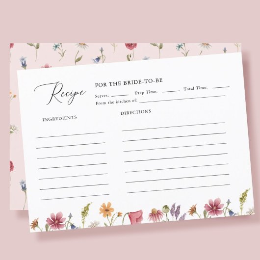 Garden Floral Wildblume Brautparty Rezept Begleitkarte