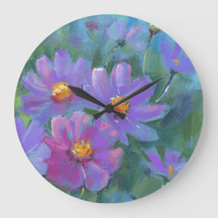 Garden flowers (Cosmos bipinnatus, Mexican aster) Große Wanduhr