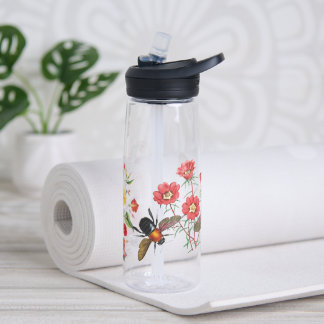 Garden Flowers Water Bottle, Bee, Vintage Floral Trinkflasche