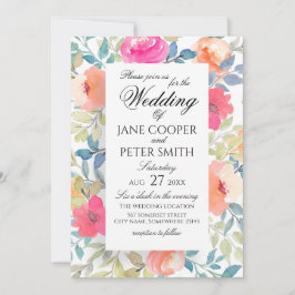 Garden flowers watercolours Wedding Invitation Einladung