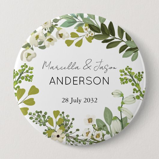 Garden Foliage Green Wreath Wedding Party Button (Vorderseite)