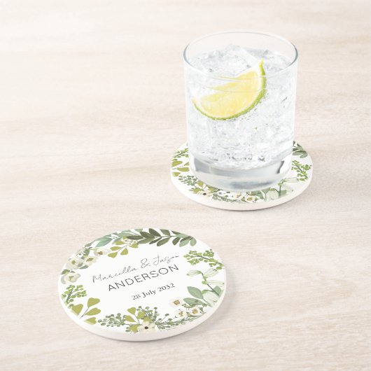 Garden Foliage Green Wreath Wedding Party Getränkeuntersetzer (Seite)
