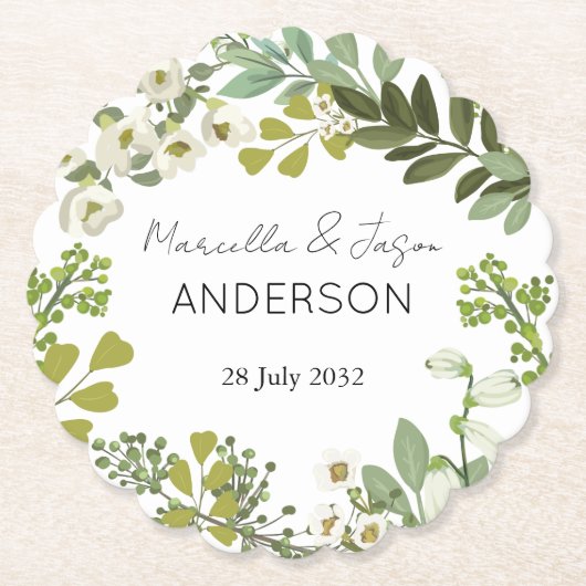 Garden Foliage Green Wreath Wedding Party Untersetzer (Vorderseite)
