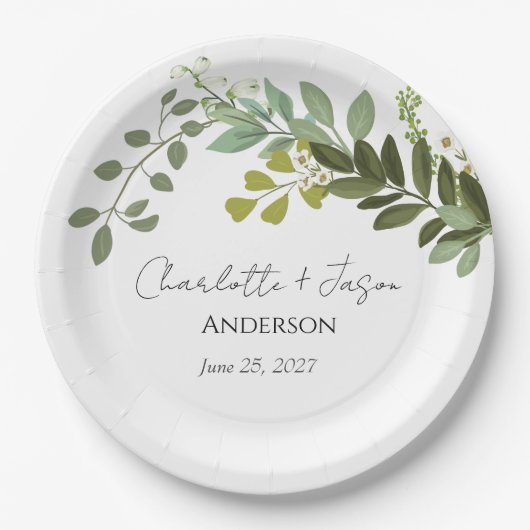 Garden Foliage Grüne Reben Hochzeitsfeier Pappteller (Vorderseite)