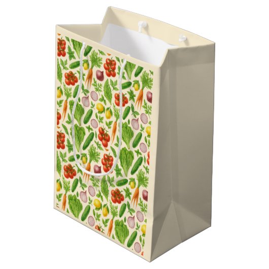 Garden-Fresh Veggies Gift Bag — Medium | Cream Mittlere Geschenktüte (Rückseite Schrägansicht)