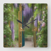 Garden Gate and Wisteria Quadratische Wanduhr (Vorderseite)
