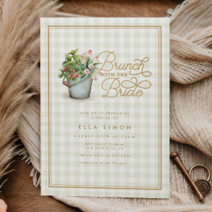 Garden Gingham Sage Gold Brautparty Brunch Einladung