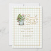 Garden Gingham Sage Gold Brautparty Brunch Einladung (Vorderseite)