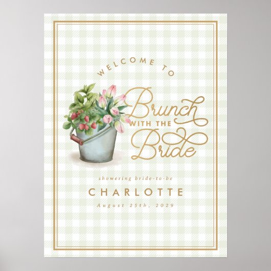 Garden Gingham Sage Gold Bridal Brunch Zeichen Poster (Vorne)