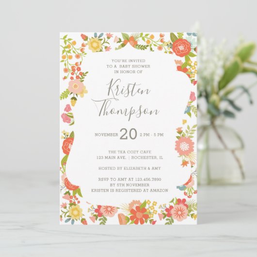 Garden Glory Baby Dusche Einladung (Stehend Vorderseite)