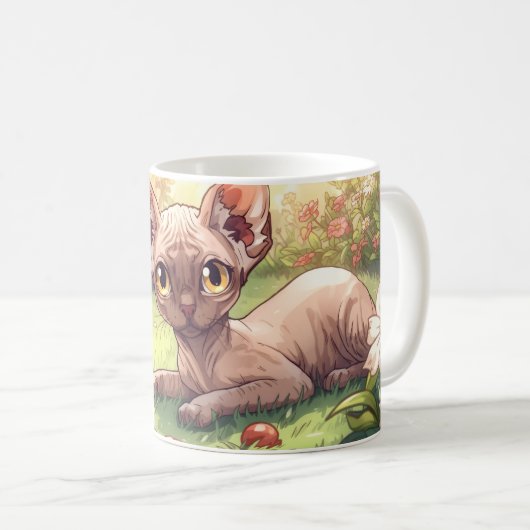 “Garden Glow Sphynx" Cute Manga Sphynx Kaffeetasse (VorderseiteRechts)