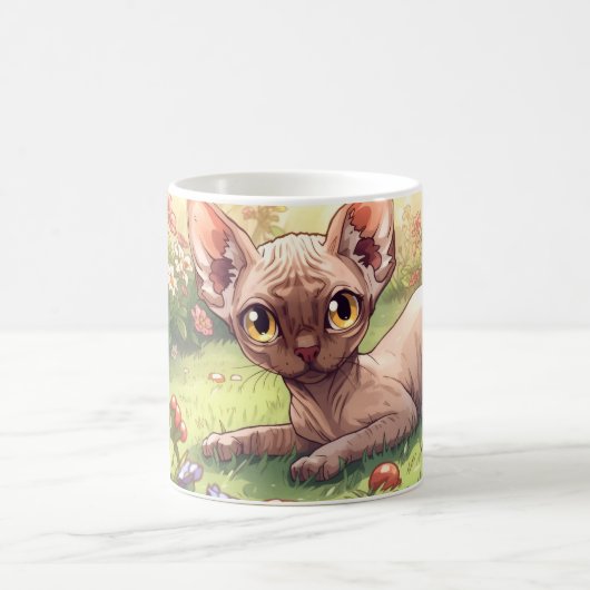 “Garden Glow Sphynx" Cute Manga Sphynx Kaffeetasse (Mittel)