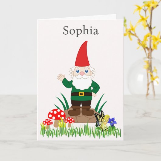 Garden Gnome Birthday Personalize Name Age Card Karte (Gelbe Blume)