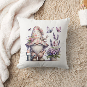 Garden Gnome Lila Pink Blume Lavender Butterfly Kissen