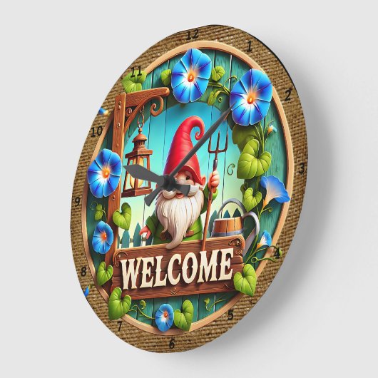 Garden Gnome Willkommen Große Wanduhr (Winkel)