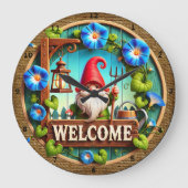 Garden Gnome Willkommen Große Wanduhr (Vorderseite)
