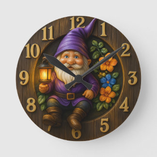 Garden Gnome with Lantern Wall Clock Runde Wanduhr
