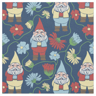 Garden Gnomes mit Blume Navy Blue Gemustert Stoff