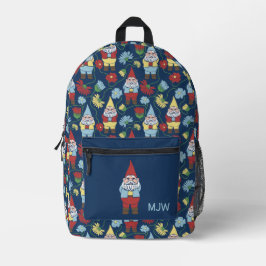 Garden Gnomes und Blume Navy Blue Gemustert Bedruckter Rucksack