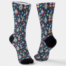 Garden Gnomes und Blume Navy Blue Gemustert