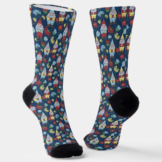 Garden Gnomes und Blume Navy Blue Gemustert Socken (Gewinkelt)