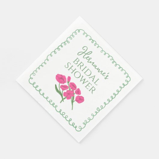 Garden Green Pink Whimsical Bridal Shower Serviette (Ecke)