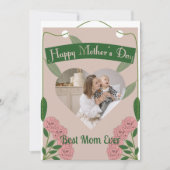 Garden Green & Soft Pink Heart Foto Muttertag Karte (Vorderseite)