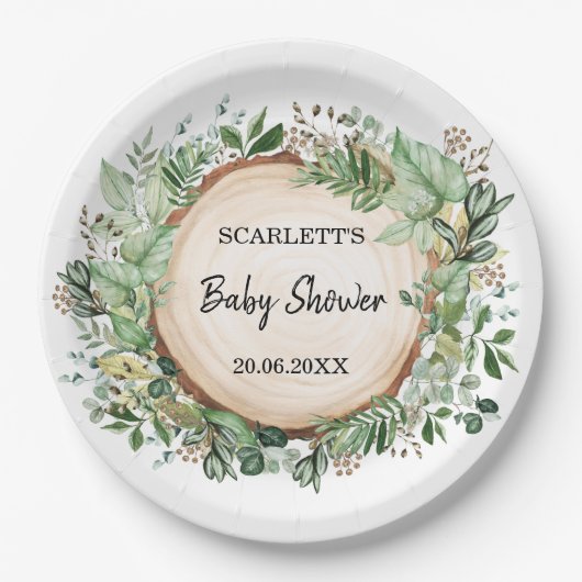 Garden Greenery Botanical Forest Baby Dusche Party Pappteller (Vorderseite)
