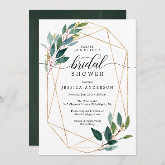 Garden Grüntöne Bridal Dusche Einladung Grün (Vorne/Hinten)