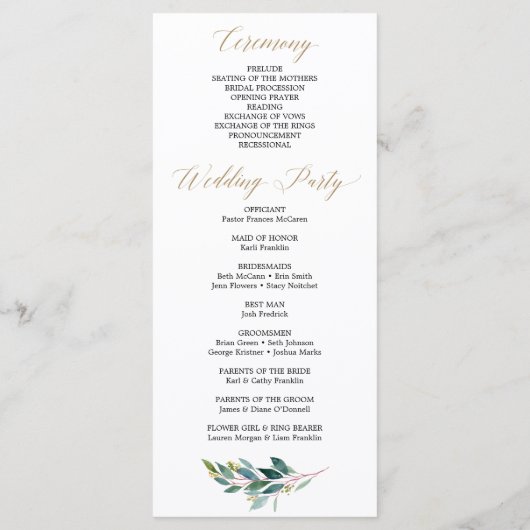 Garden Grüntöne Gay Wedding Program - Mr & Mr. Programm (Rückseite)