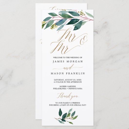 Garden Grüntöne Gay Wedding Program - Mr & Mr. Programm (Vorne/Hinten)