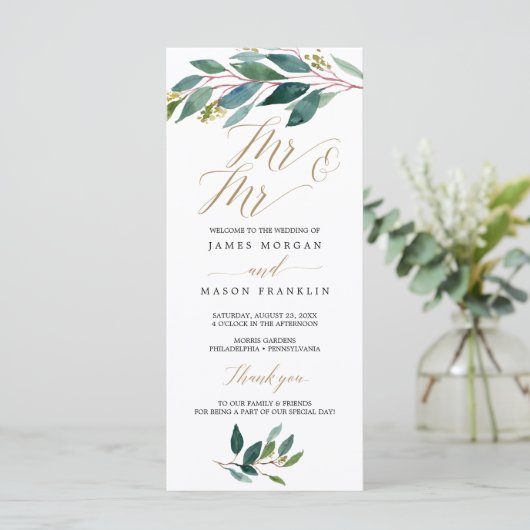 Garden Grüntöne Gay Wedding Program - Mr & Mr. Programm (Stehend Vorderseite)