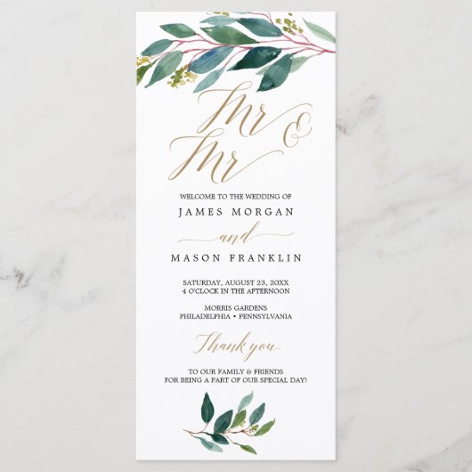 Garden Grüntöne Gay Wedding Program - Mr & Mr. Programm (Vorderseite)