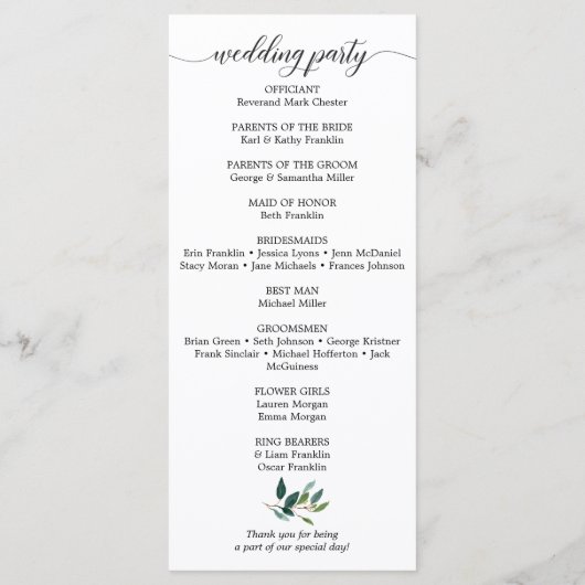Garden Grüntöne Hochzeitsprogramme Programm (Rückseite)
