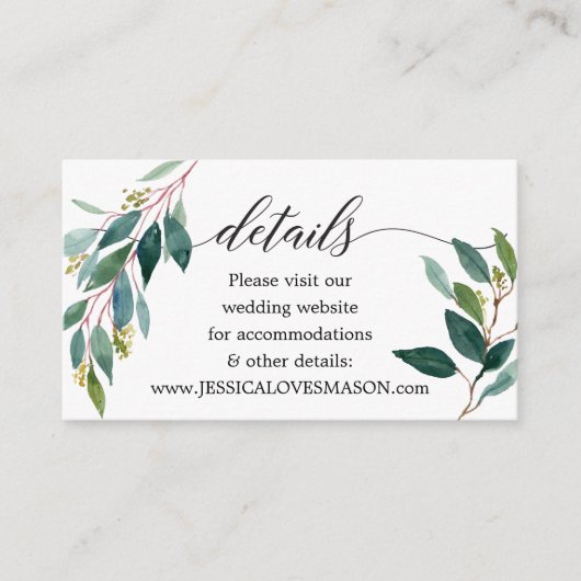 Garden-Grüntöne Hochzeitstichtag Website Beipackka Begleitkarte (Vorderseite)