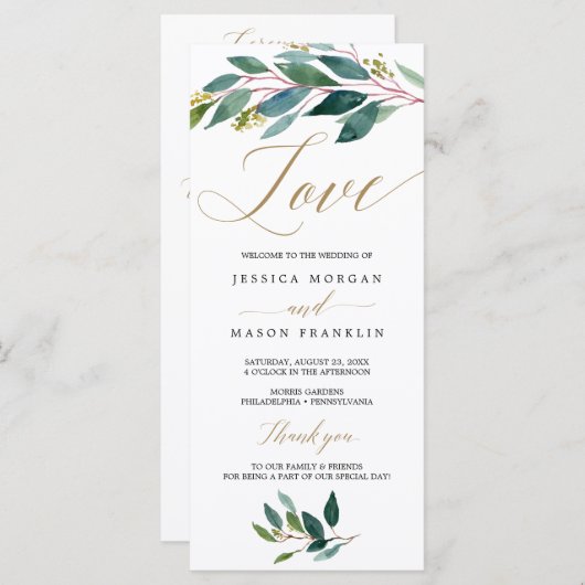 Garden Grüntöne Wedding Program - Liebe Programm (Vorne/Hinten)