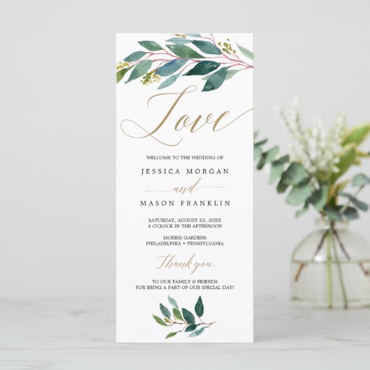 Garden Grüntöne Wedding Program - Liebe Programm (Stehend Vorderseite)